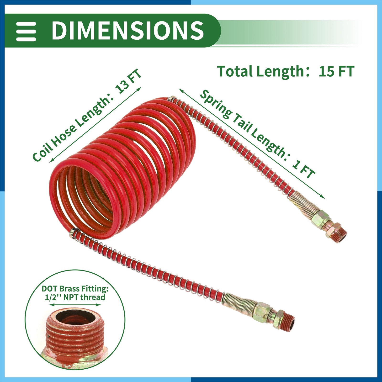 15 Feet Air Brake Hose Oil Cooler Coiled Short Tail Line 12 Circle