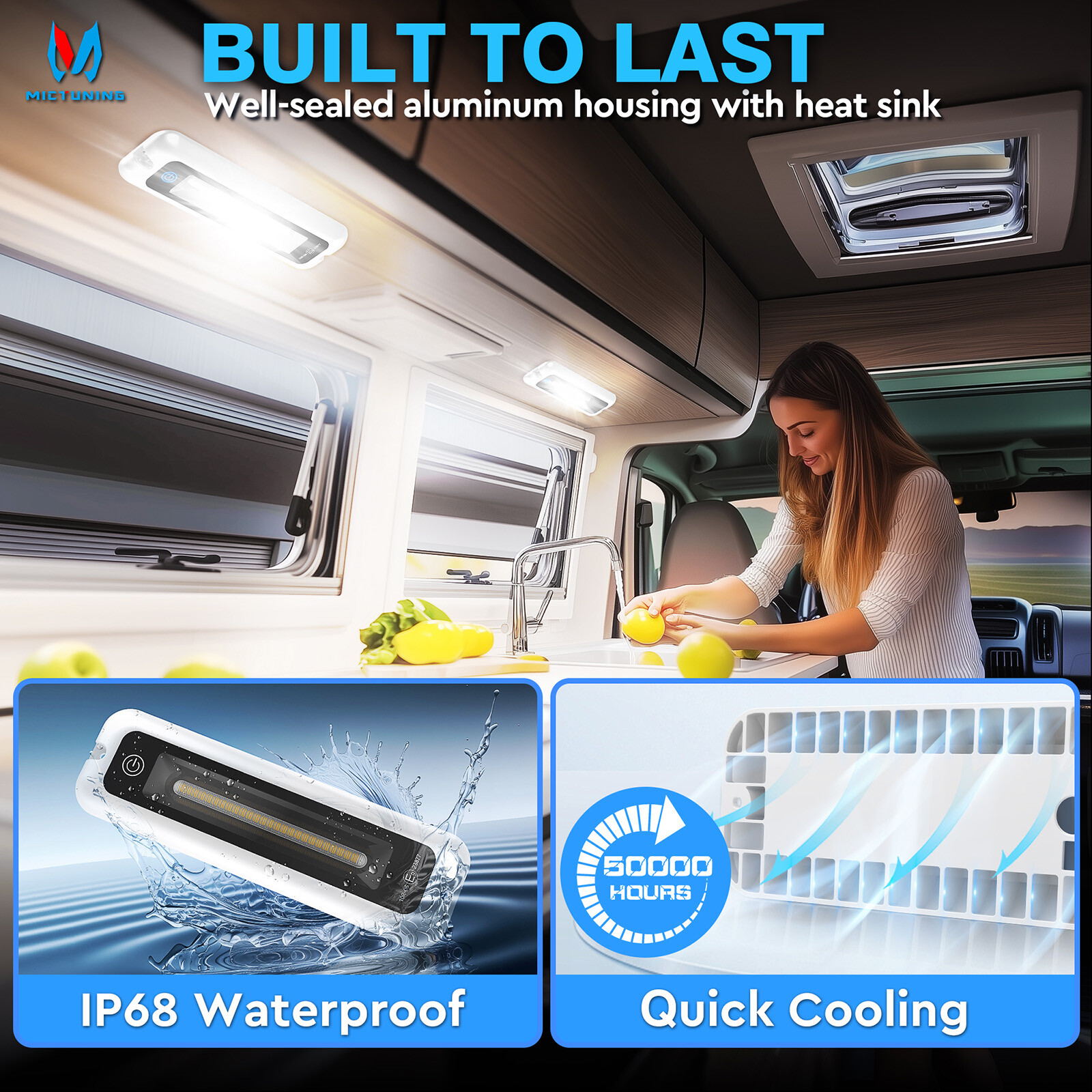 8-Inch RV Exterior Interior Porch Lights, 1200LM LED Utility Awning White Lamp