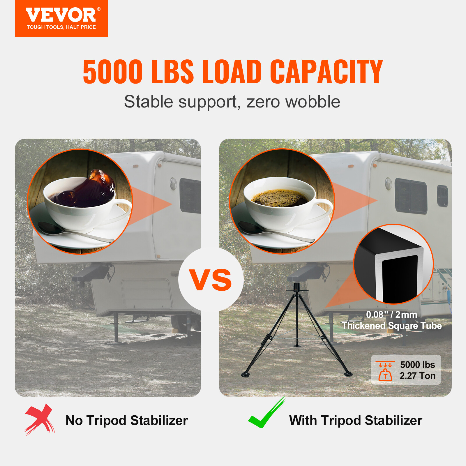 VEVOR Tripod 5th Wheel Stabilizer Jack 5000LBS Adjustable 35″ – 57″for RV Camper