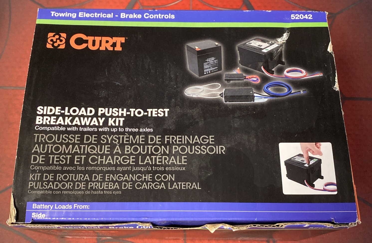 Curt 52042 Push-to-Test Breakaway Kit with Side-Load Battery