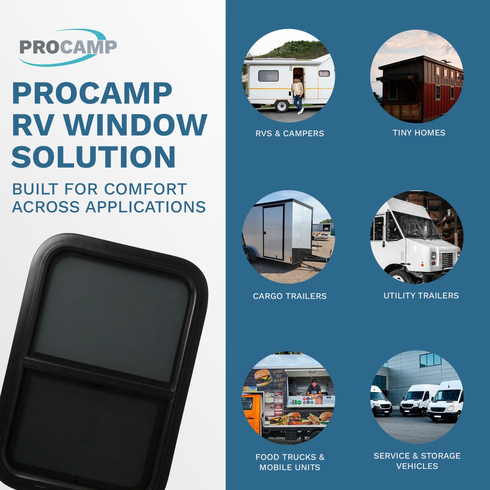 18″ Width x 24″ Height Vertical Slider RV Window Cargo Trailer W/ Screen
