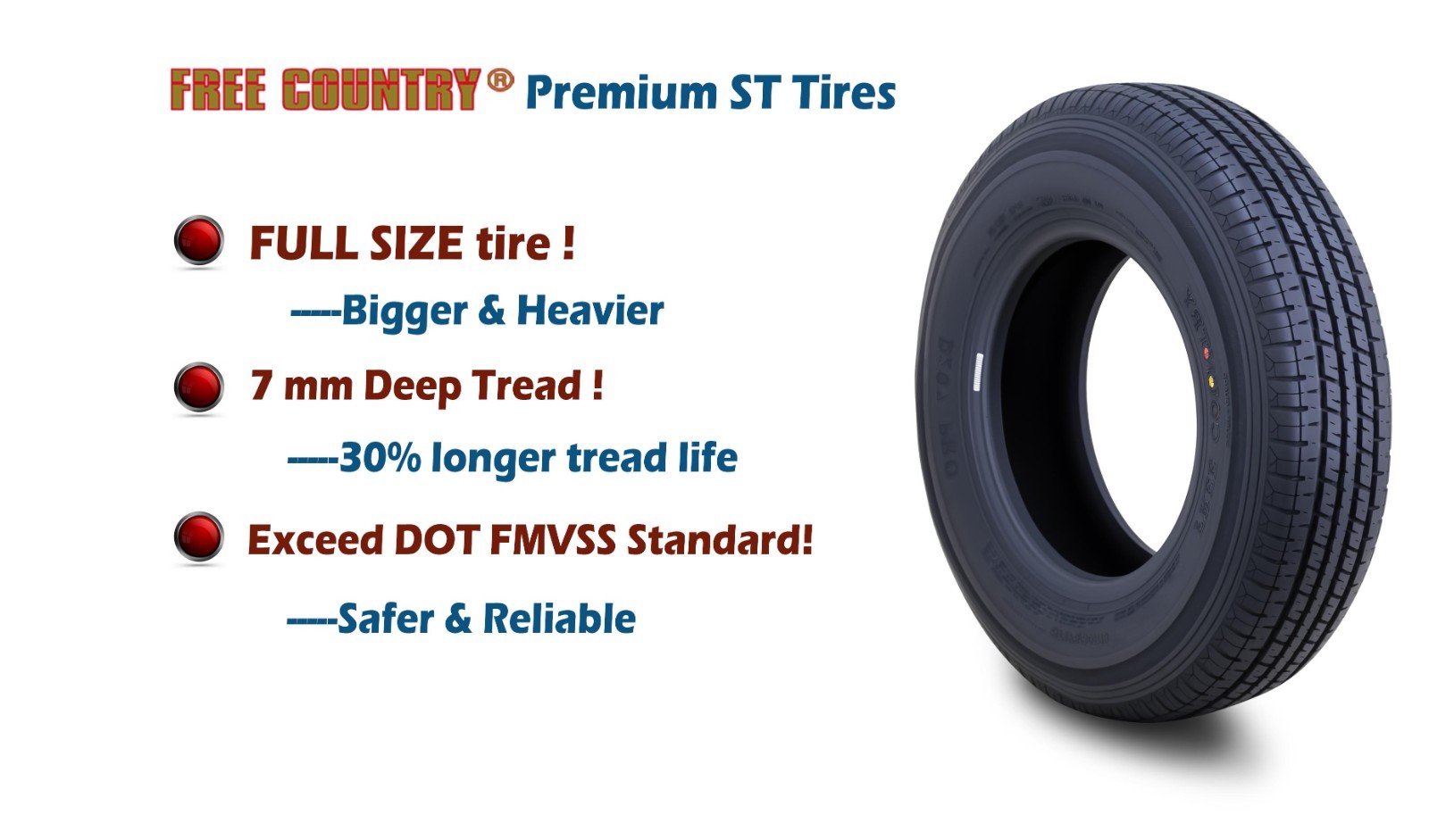 Trailer Tires ST205/75R14 FREE COUNTRY 8ply Load Range D w/Scuff Guard – Set 3