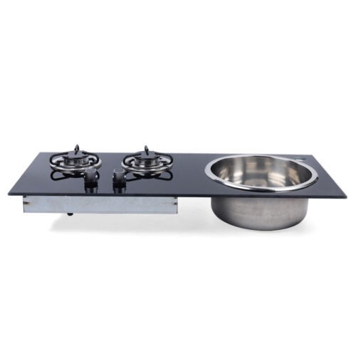 2 Burner LPG Gas Stove Hob Sink Combo Caravan RV Camper Tempered Glass Cooktop