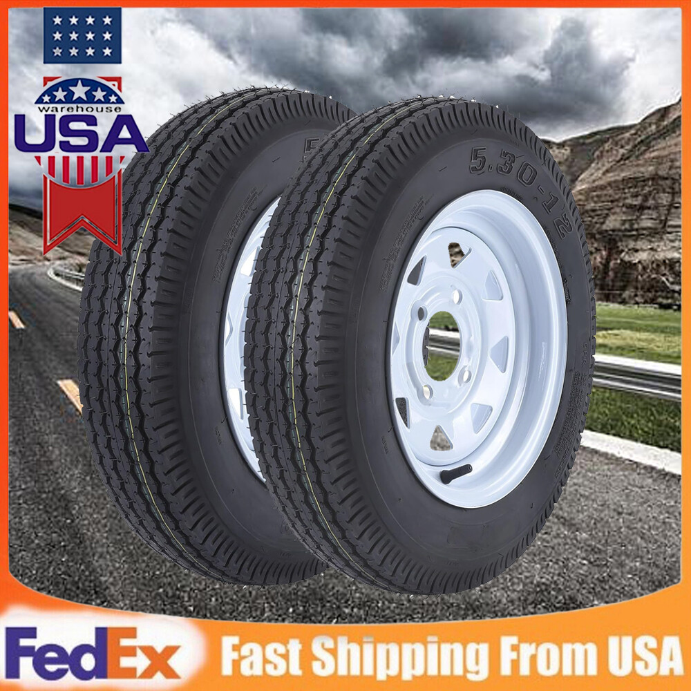 2Pack 4 Lug 5.30-12 Trailer Wheels and Tires 5.30×12, 4″ Pitch Circle Diameter