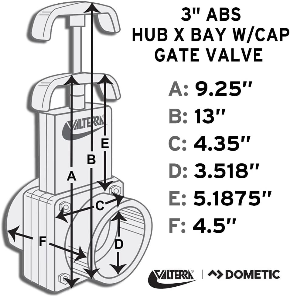 RV Waste Black Water Valve 3 Hub X 3″ Bay for Travel Trailer Motorhome Dump Tank