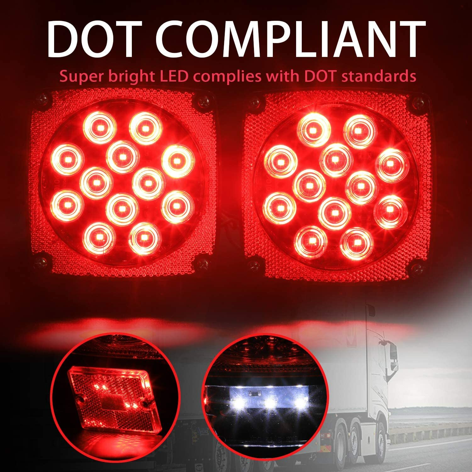a pair 12V LED Trailer Tail Light Turn/Stop/Signal – Left/Right-DOT Compliant