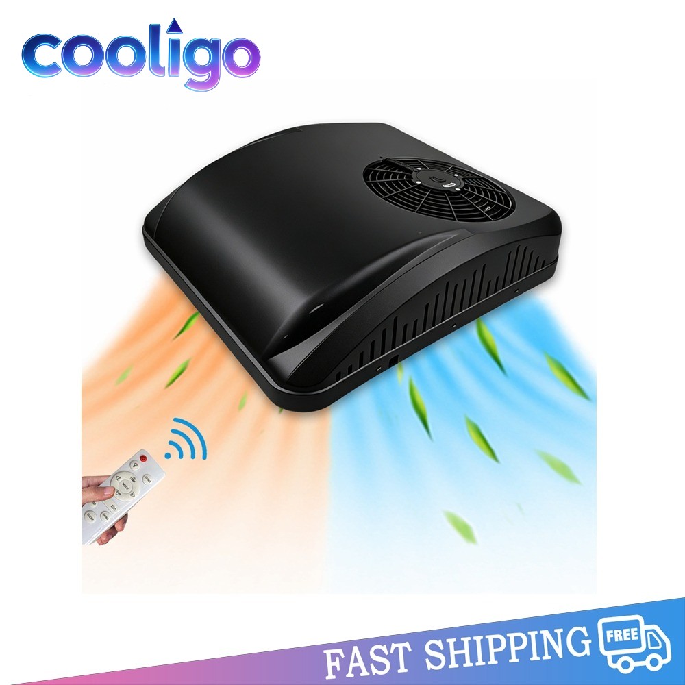Cooligo 12V Black Cooling & Heat Rooftop Air Conditioner Electric AC Unit For RV