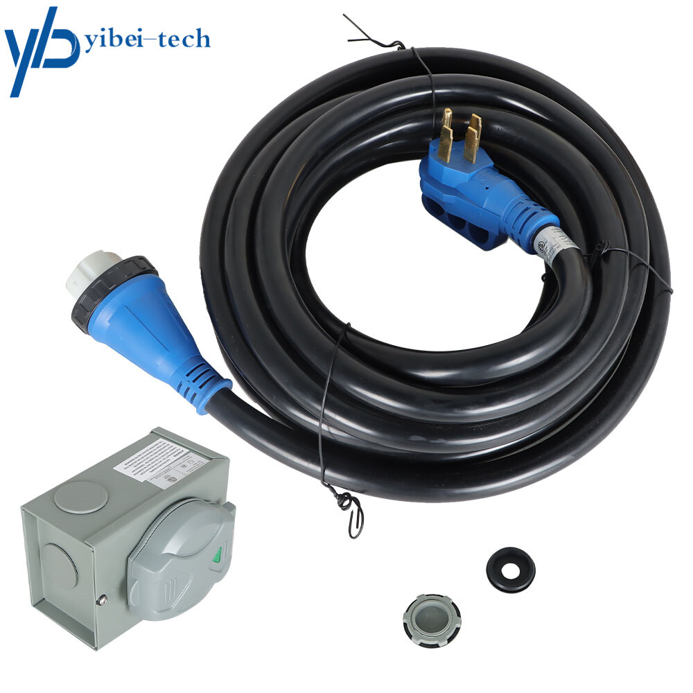 50 Amp 30ft Generator Extension Cord and Power Inlet Box Power Combo Kit 14-50P
