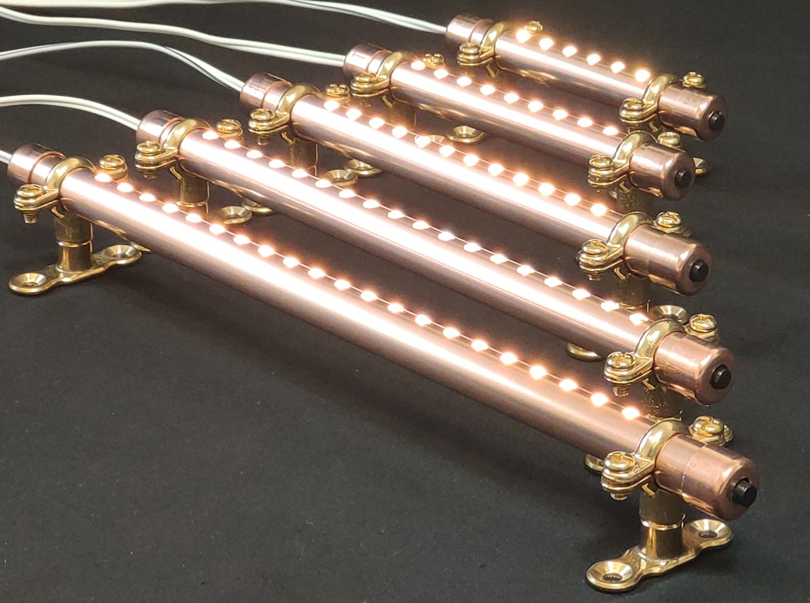 12-120cm 12V Custom Length Copper Light Fixture. Builtin Switch. Campervan, Boat