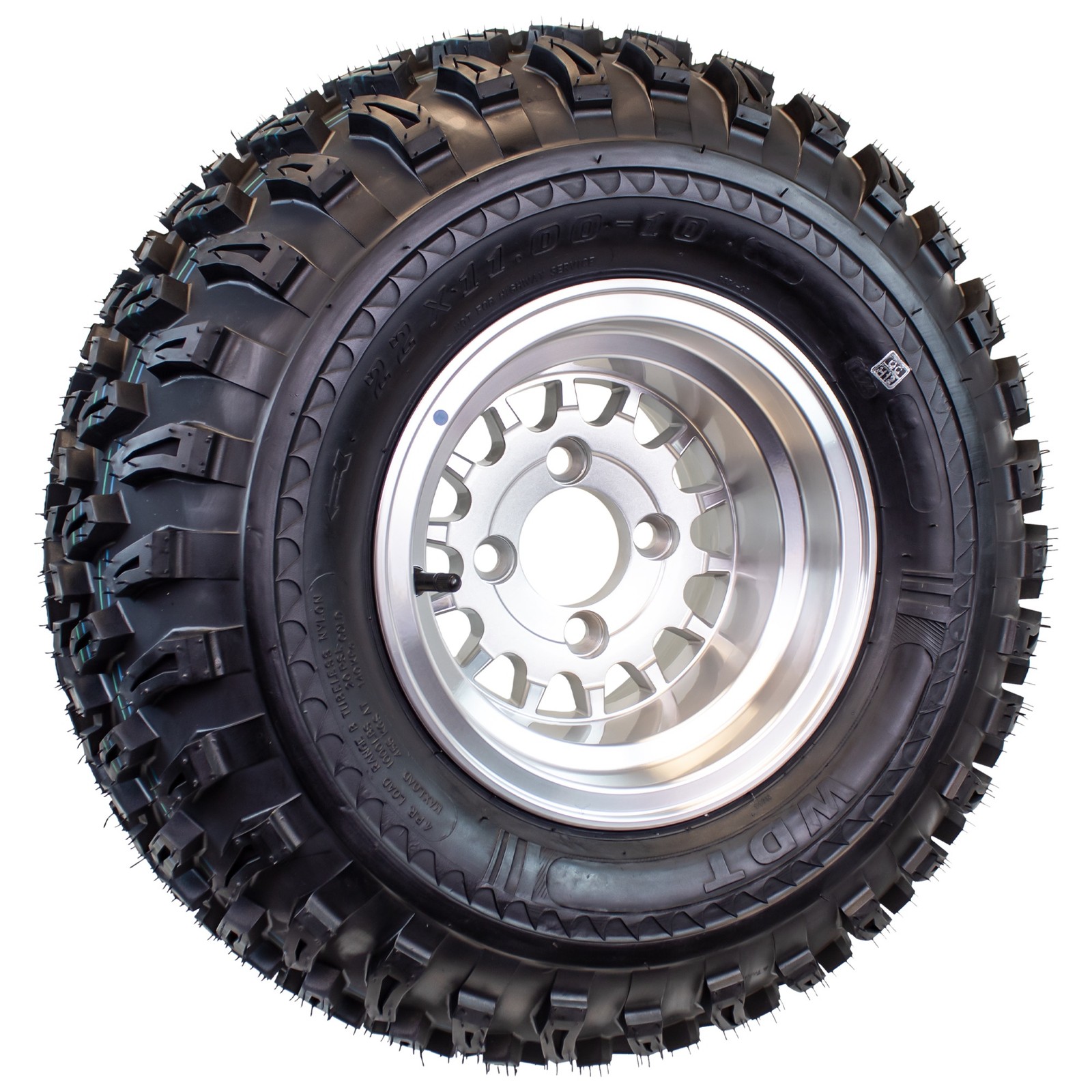 22X11.00-10 Golf Cart ATV Offroad Tire 10X7 Gloss Silver Rim B1 All Terrain Tire