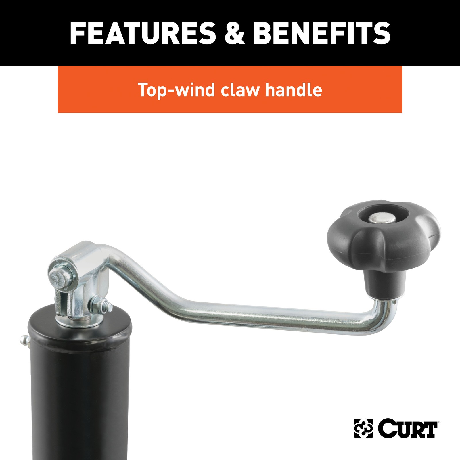Pipe-Mount Swivel Trailer Jack with Top Handle 2K lbs, 15″ Travel 28322 CURT