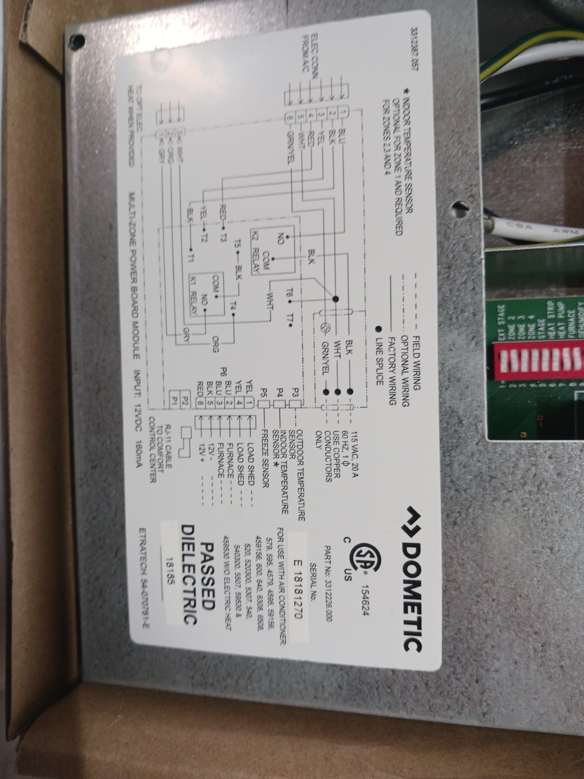 3312020.000 For Dometic CCC2 Multi-Zone Model A/C RV Thermostat Control Board FS