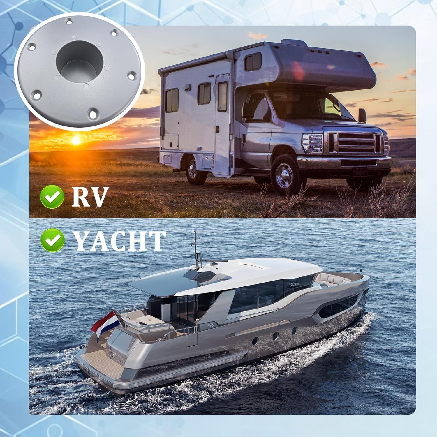 2X Silver Aluminum RV Table Base Mount Camper Pedestal Table Base Flange Mount