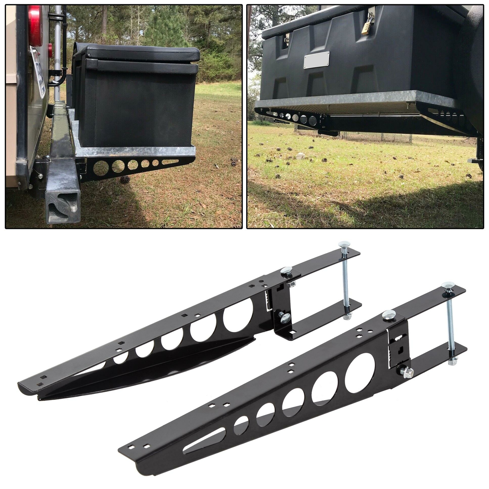 Pair RV 4″ Square Rear Bumper Mounting Cargo Carrier Box Support Arms Bracket