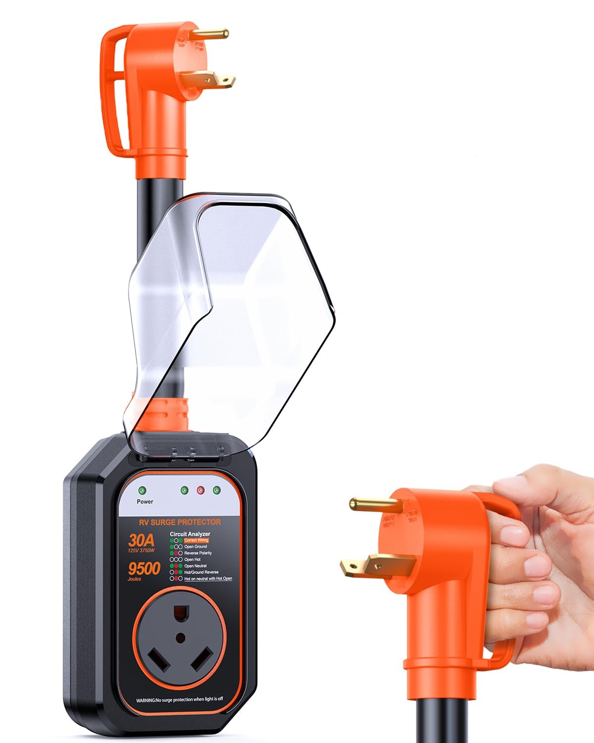 RV Surge Protector 30 Amp, 9500 Joules RV Circuit Analyzer, IP68 Surge