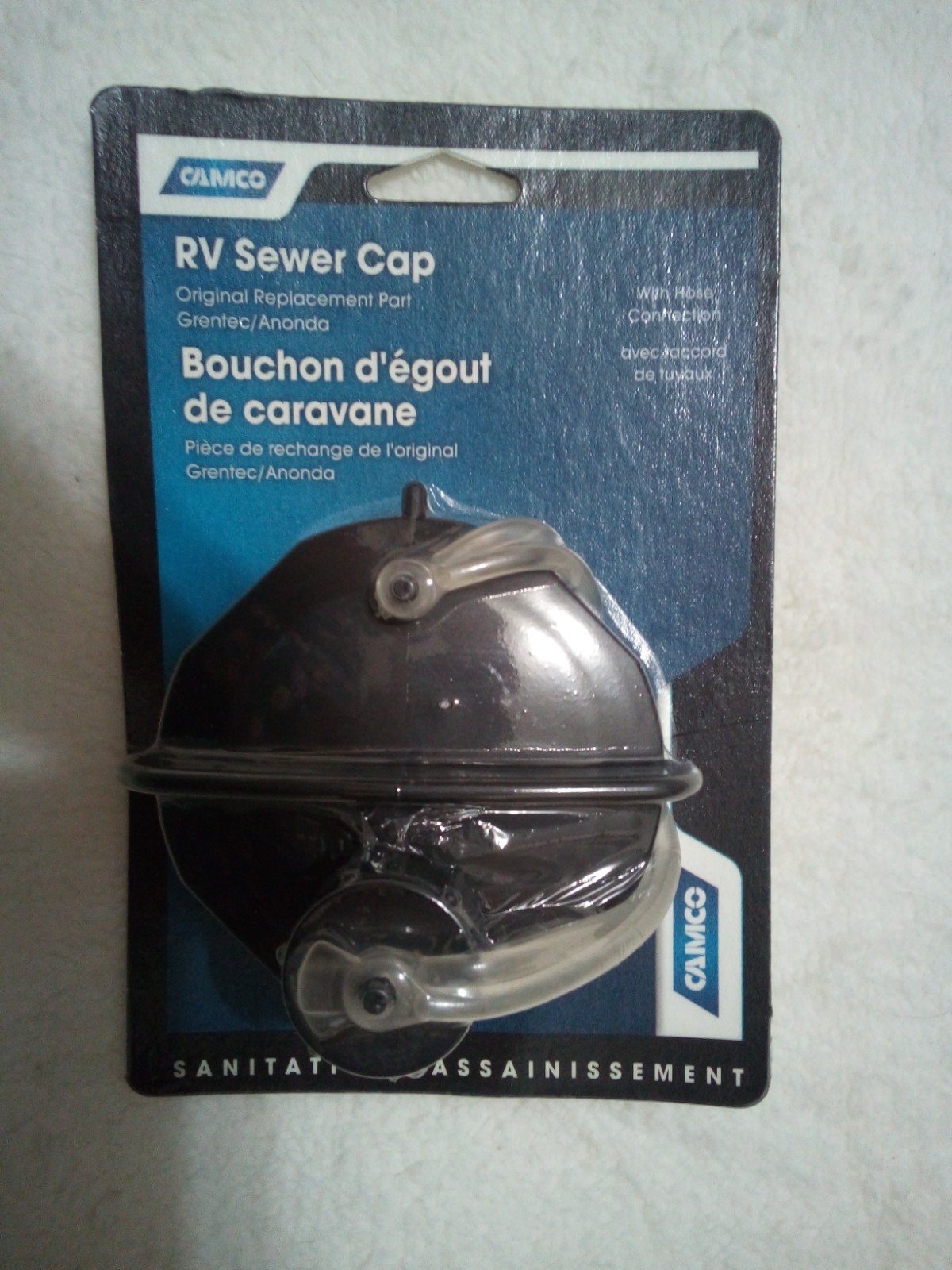 Camco RV Sewer Cap With Hose Connection-New