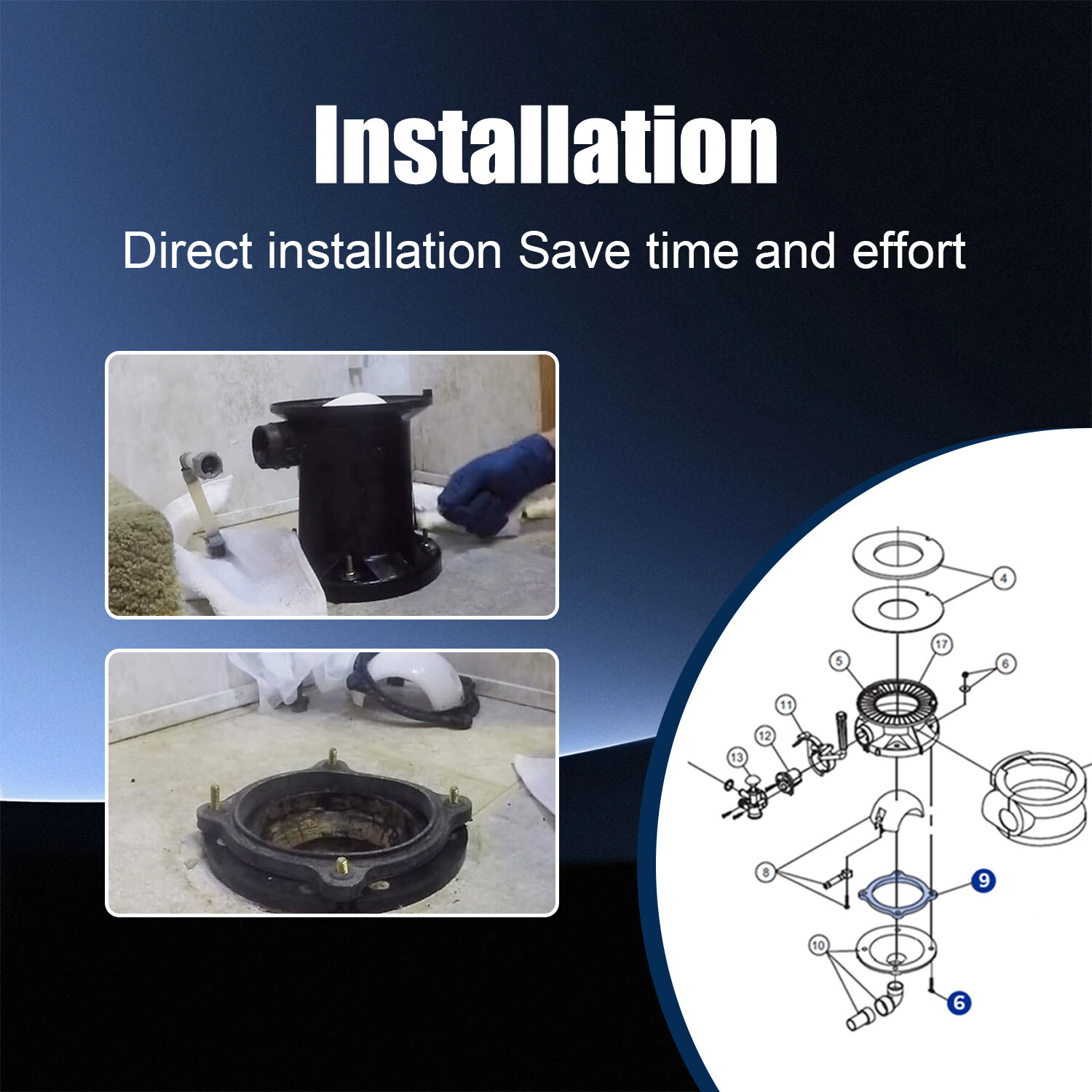 Toilet Floor Flange Seal Mounting Kit for Dometic Sealand 706 806 VacuFlush