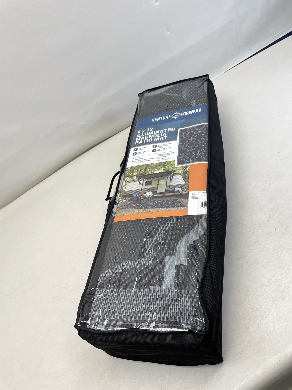 VENTURE FORWARD LED ILLUMINATED RV PATIO MAT W/CARRY BAG MAGNOLIA BLACK 9 X 12