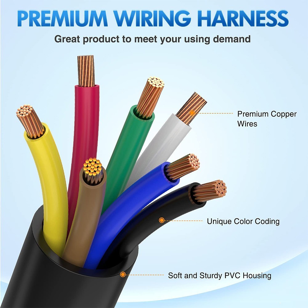 7ft 8ft 10ft Trailer Cord 7 Way Plug Inline Junction Box Wiring Harness Kit
