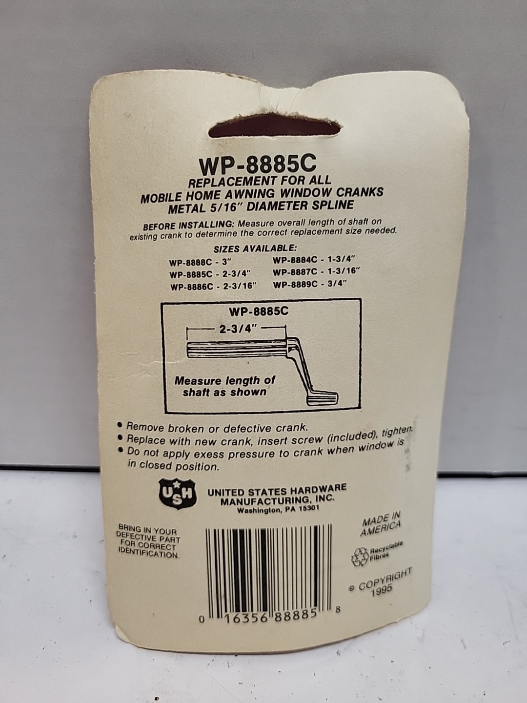 US HARDWARE 2-3/4″ AWNING WINDOW CRANK HADLE WP-8885C