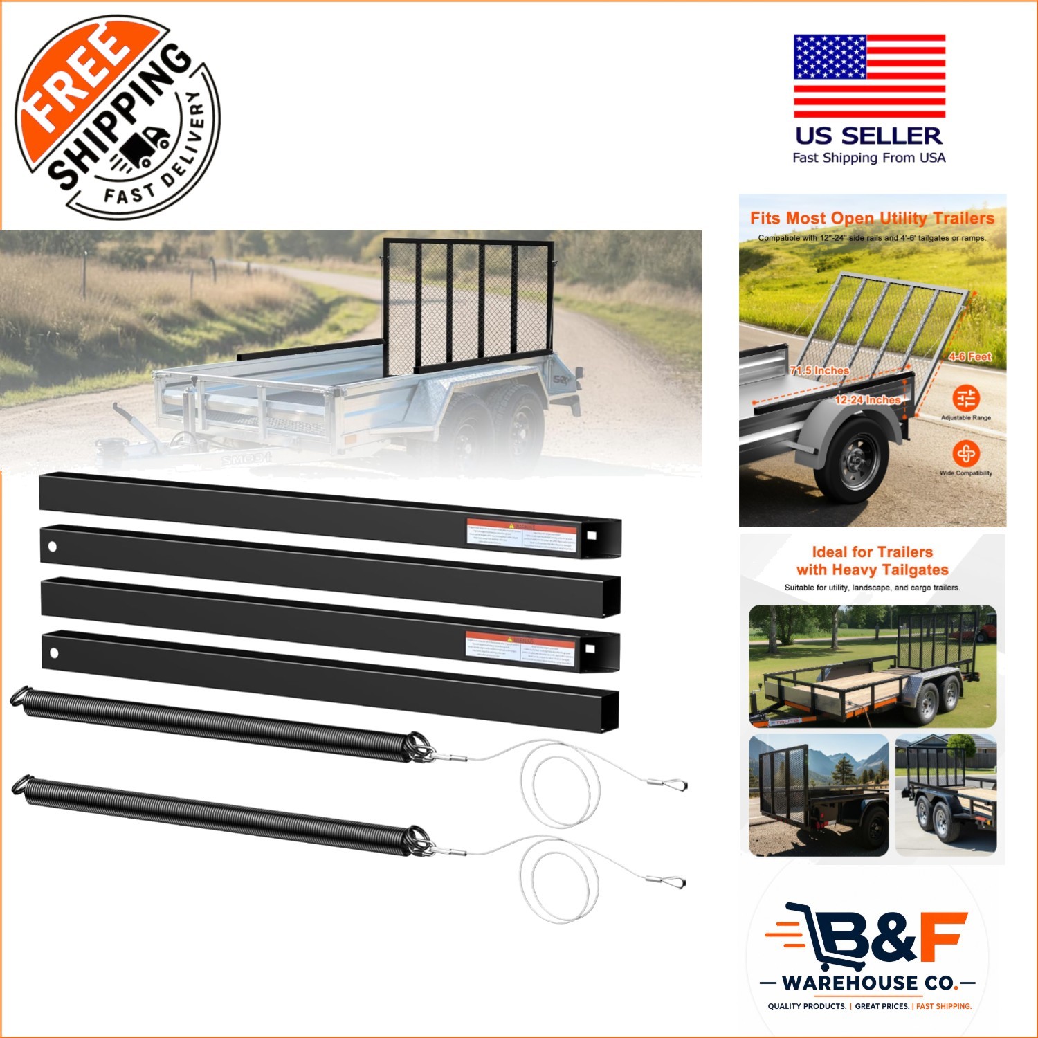 2-Sided Trailer Gate Lift Assist System for Utility Trailers (300 lb)