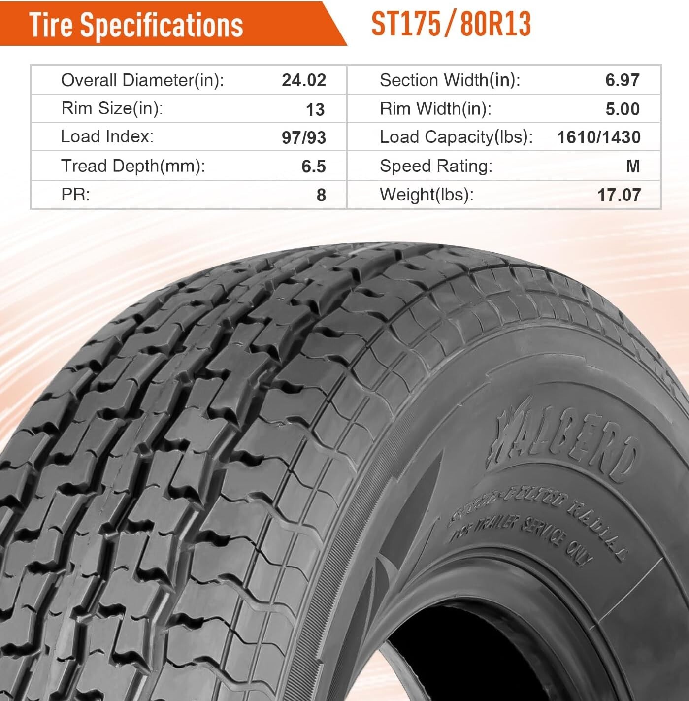 Set 2 175/80R13 Trailer Tires Radial 175 80 13 Heavy Duty 8PR Tubeless 175/80/13