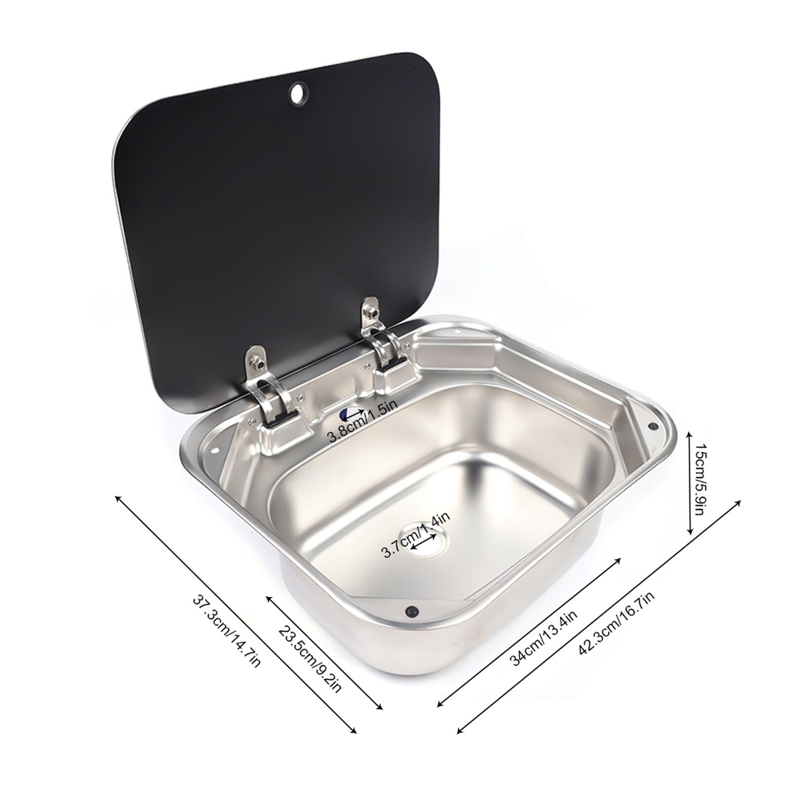 Stainless Steel RV Kitchen Semi-recessed Sink w/ 4x Buckles Overflow-proof New