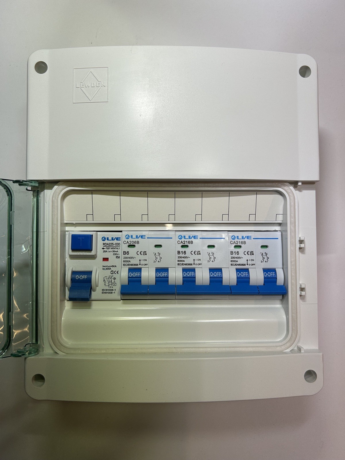 16A, 16A, 6A Camper Van Caravan Mains Consumer Unit With Double pole RCD/MCB’s