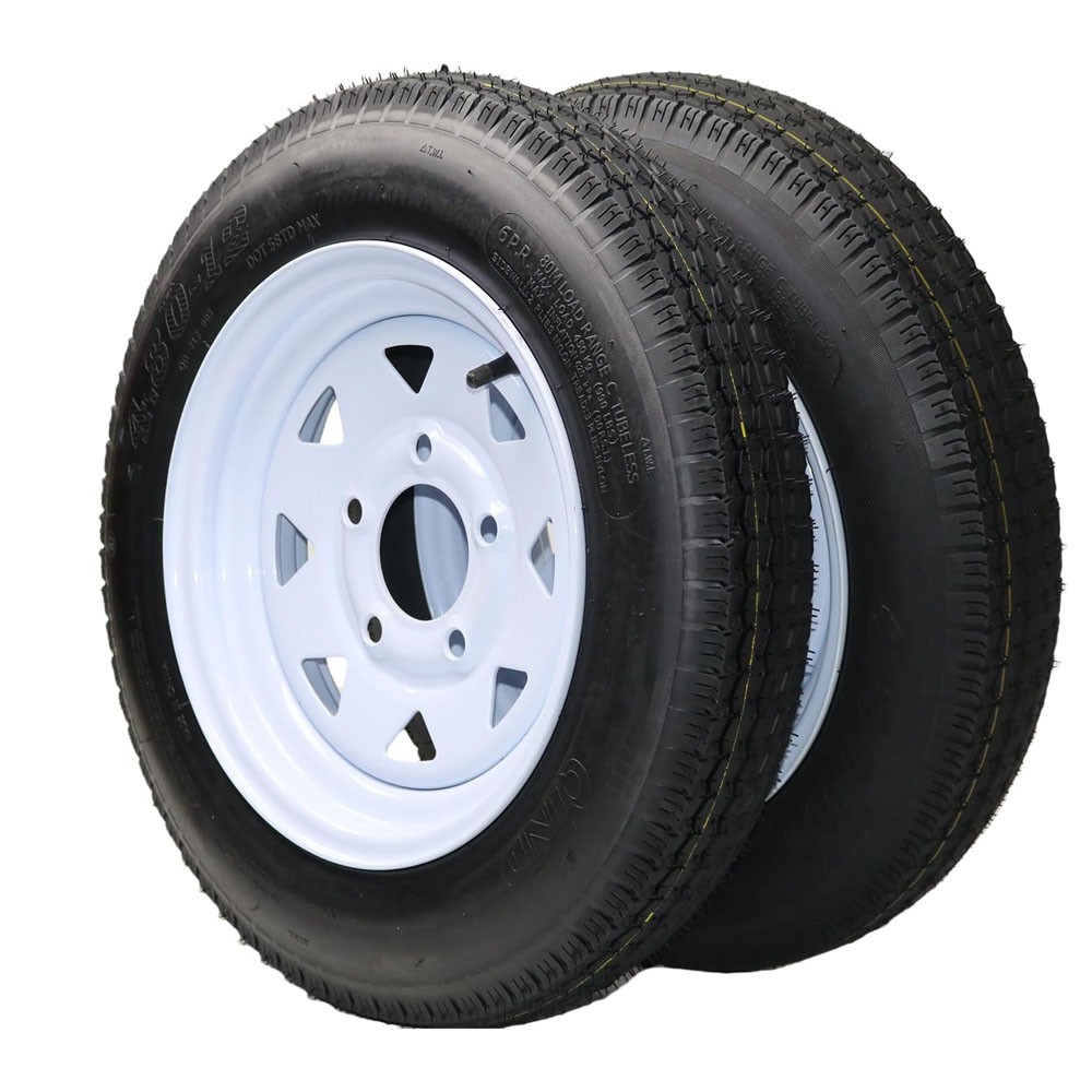 2pcs 4.80-12 4.80×12 4.8-12 Trailer Tires with Rims 5 Lug on 4.5″ White Wheels
