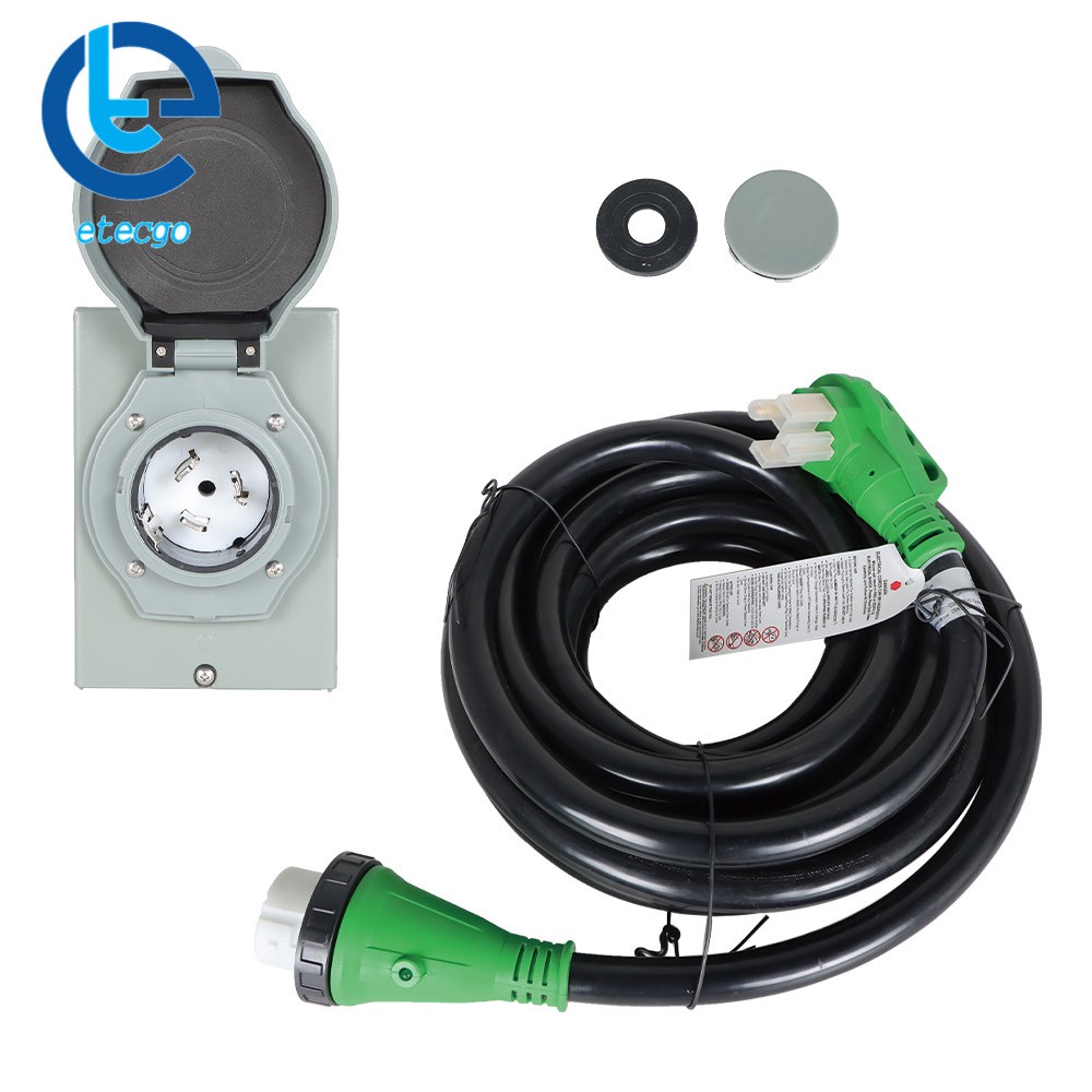 50 Amp 25Ft Generator Cord & Power Inlet Box NEMA 14-50P/SS2-50R 50 Amp 125/250V