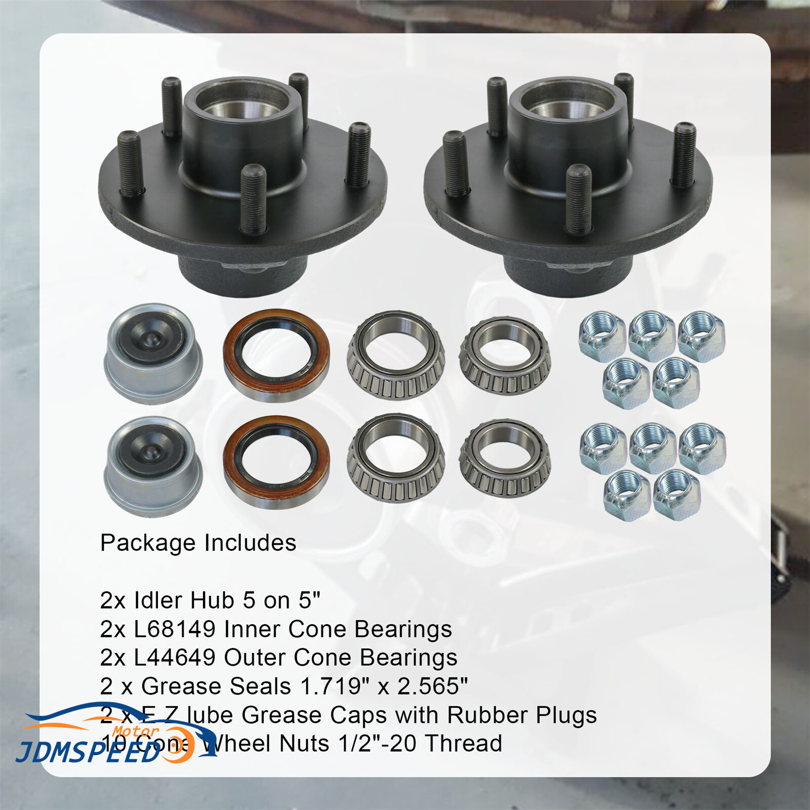 2PACK Trailer Idler Hub Kits 5 on 5″ fit for 3500 lbs Axle -22018K cone bearings