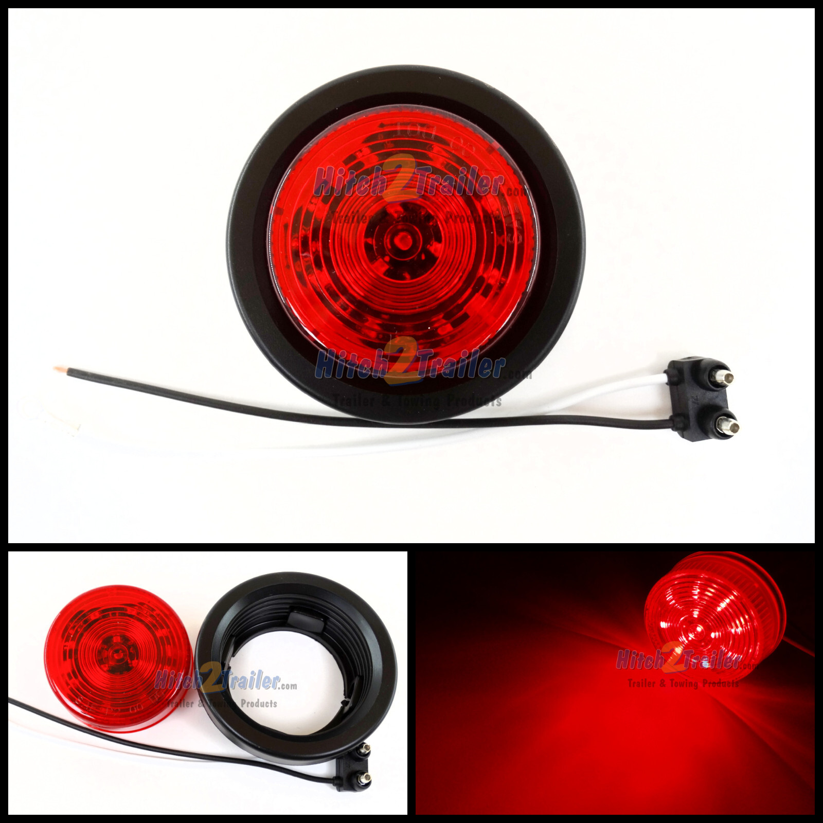 (1) RED 12 LED Light Trailer 2-1/2″ round,w/plug,Grommet Clearance marker 2.5″