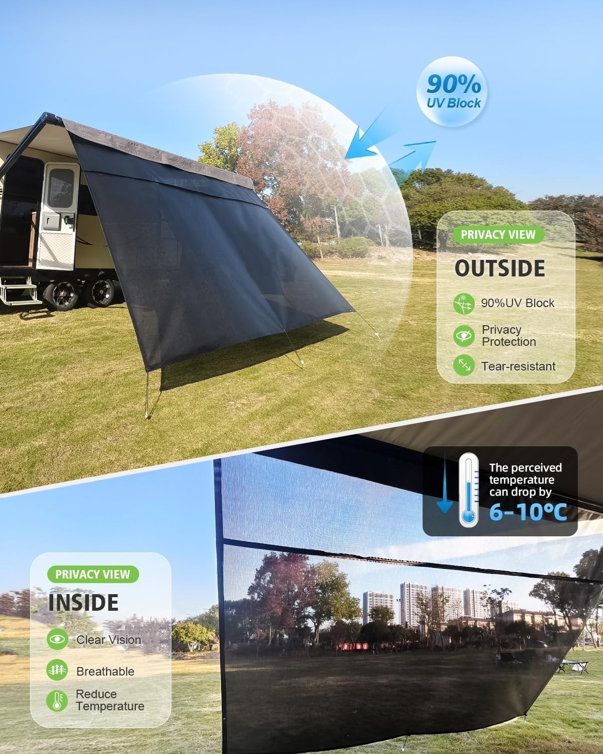 8’X9’3” RV Awning Shade Screen with Zipper – Ultimate UV & Privacy Protection