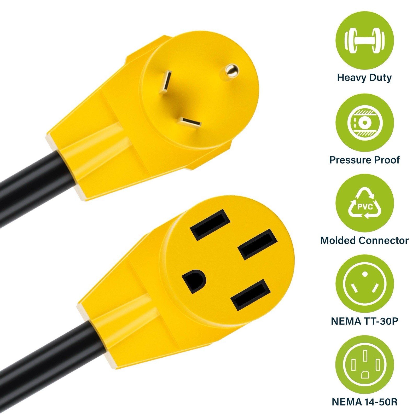 30A Male to 50A Female RV Adapter Cord (TT-30P to 14-50R) Dogbone Style