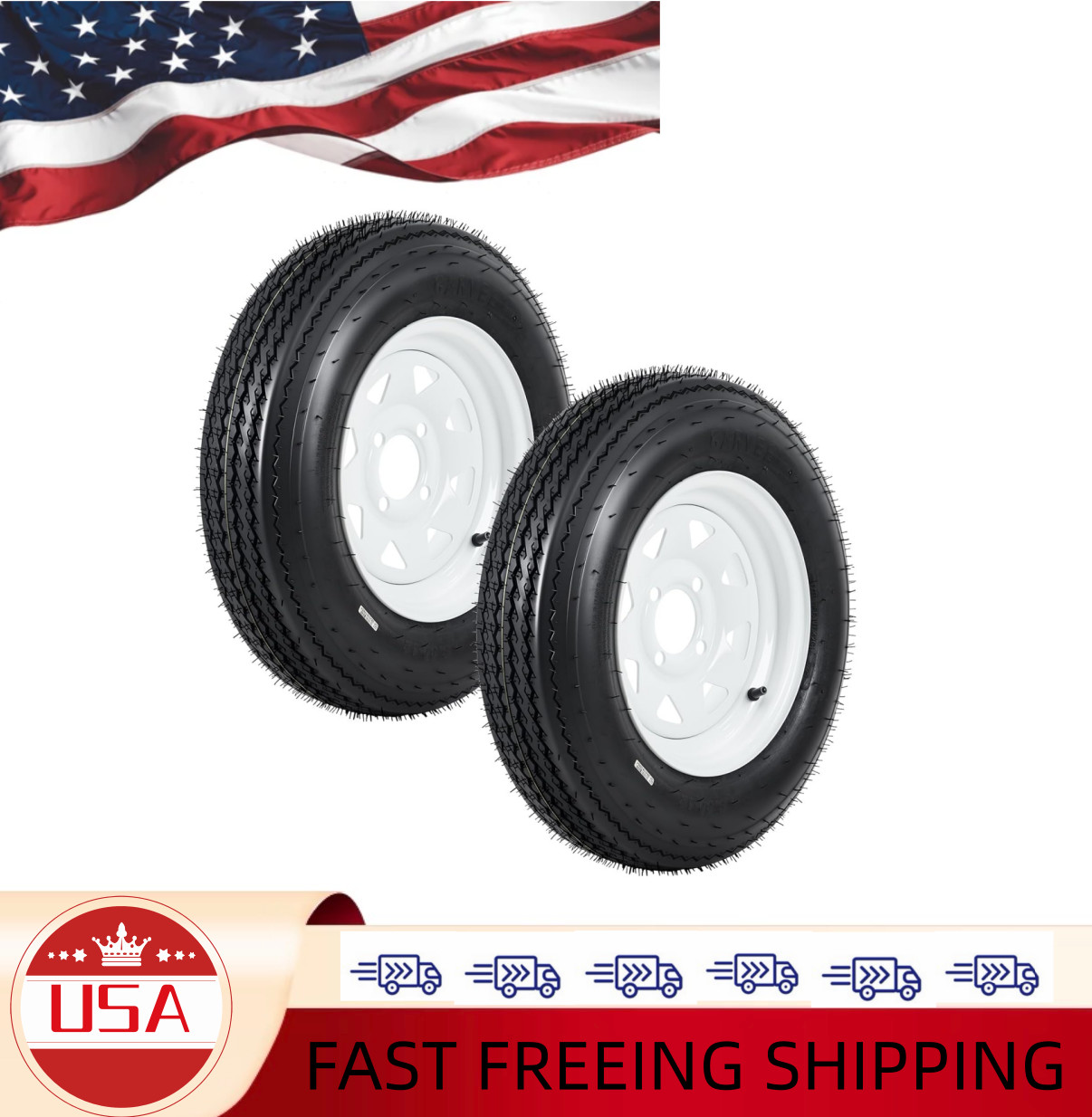 2-Pack Trailer Tires on Rims 5.30-12, 4 Lug White Wheels, 1050 lbs Load Capacity