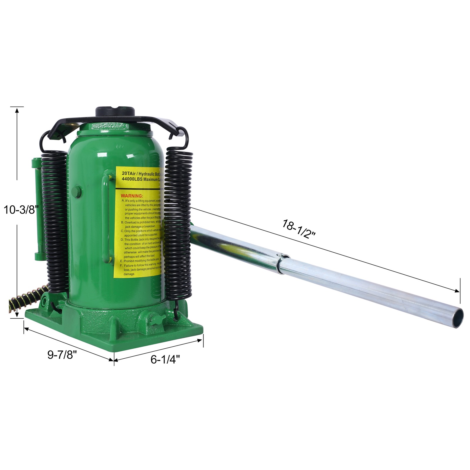 20 Ton Air Hydraulic Bottle Jack 10.2-19.7″ Lift for Truck RV Industrial