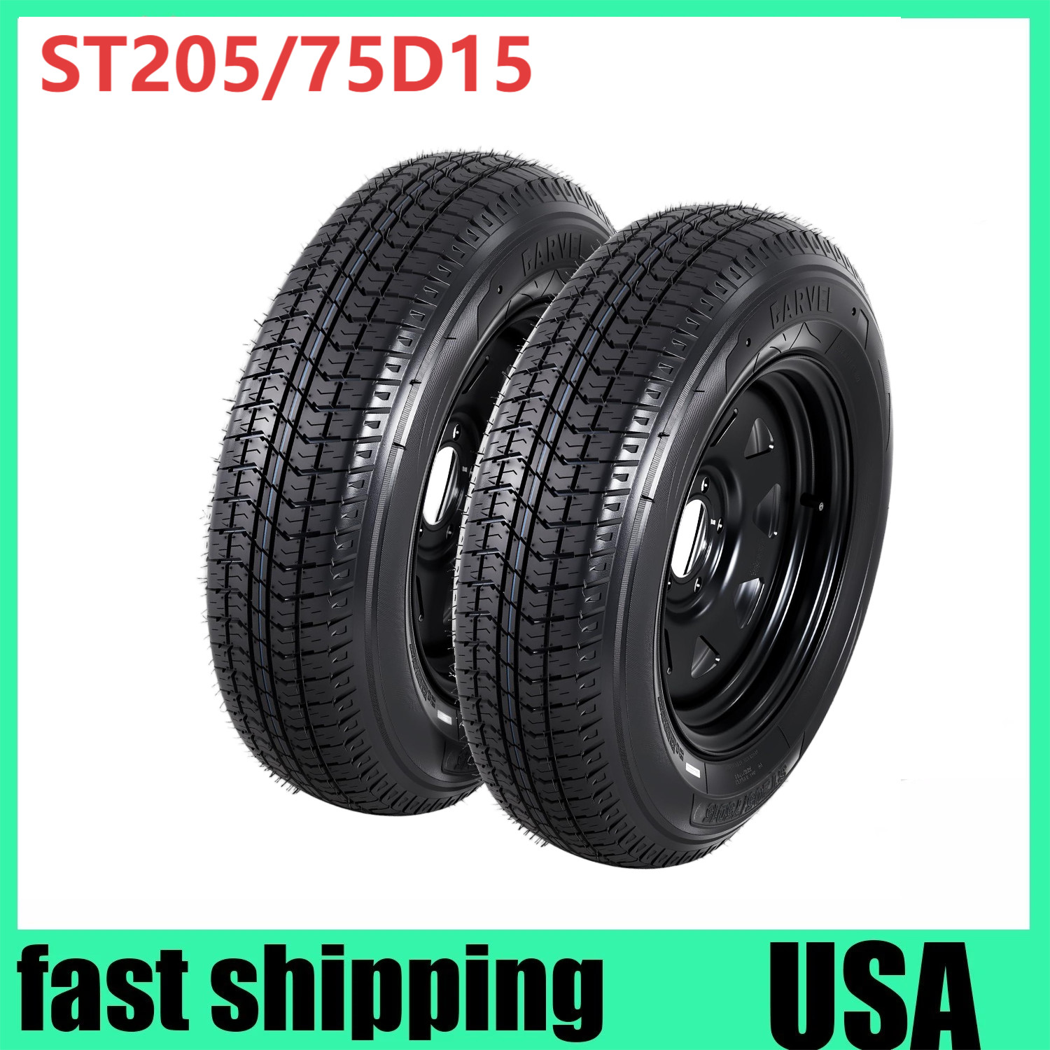⭐2 Pack ST205/75D15 Trailer Tires with 15″ Rims 5 Lug 6 Ply Load Range C Black
