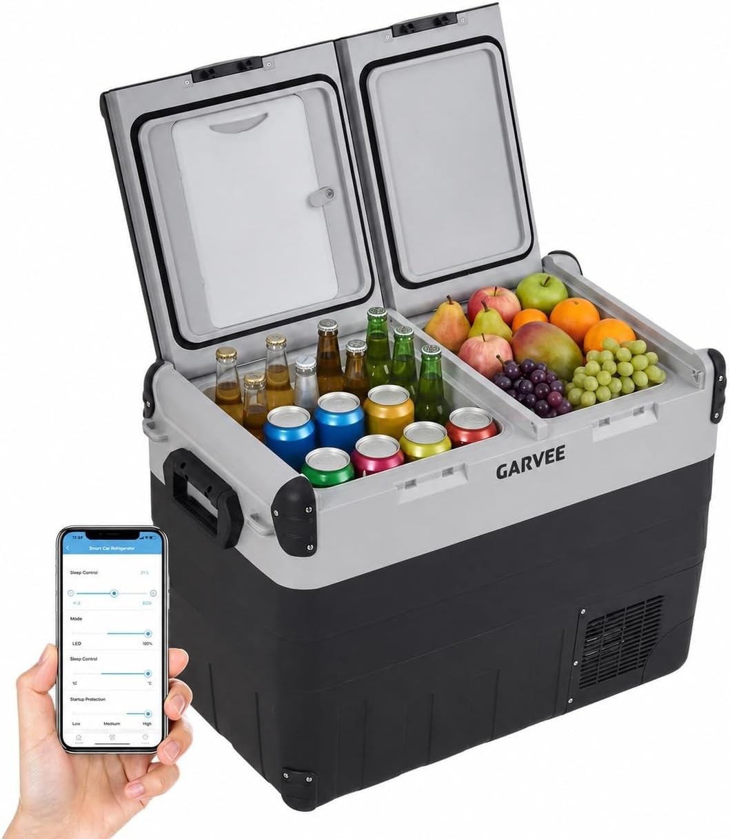 53QT Dual Zone Car Refrigerator Freezer 12/24V DC AC Portable Cooler App Control