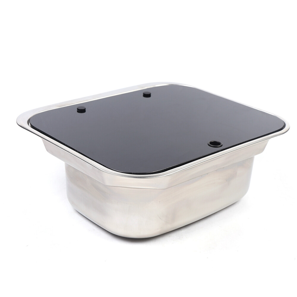RV Caravan Camper Sink Stainless Steel Hand Wash Basin & Glass Lid & Faucet