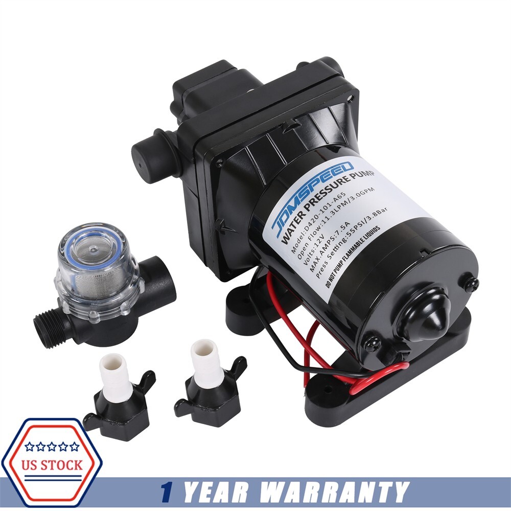 4008-101-A65 3.0 Gpm RV Water Pump 12V 55 PSI NEW Fits For Camper with Strainer