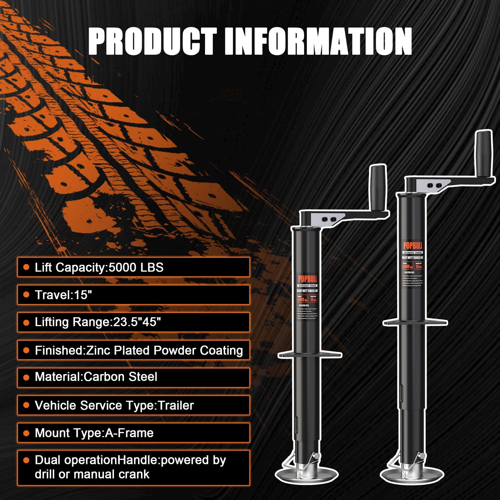 5000lbs A-Frame Trailer Jack,30″ Lift 20-24V Cordless Drill Compatible Drop Leg