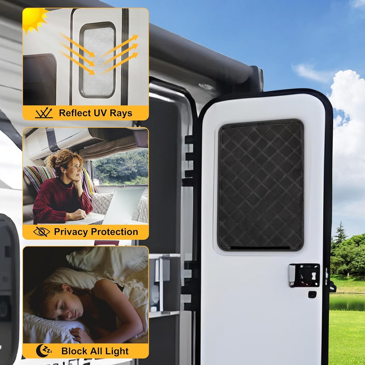 Rv Door Window Shade,Foldable Camper Sun Shade 16″ x 25″ Black, Black