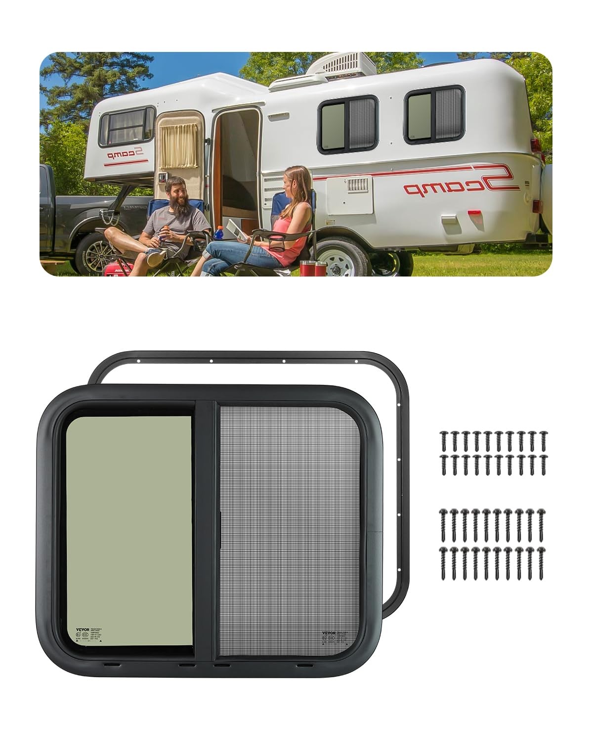 VEVOR Horizontal RV Window, 24″ W x 20″ H Tinted Sliding 24x20in, Black