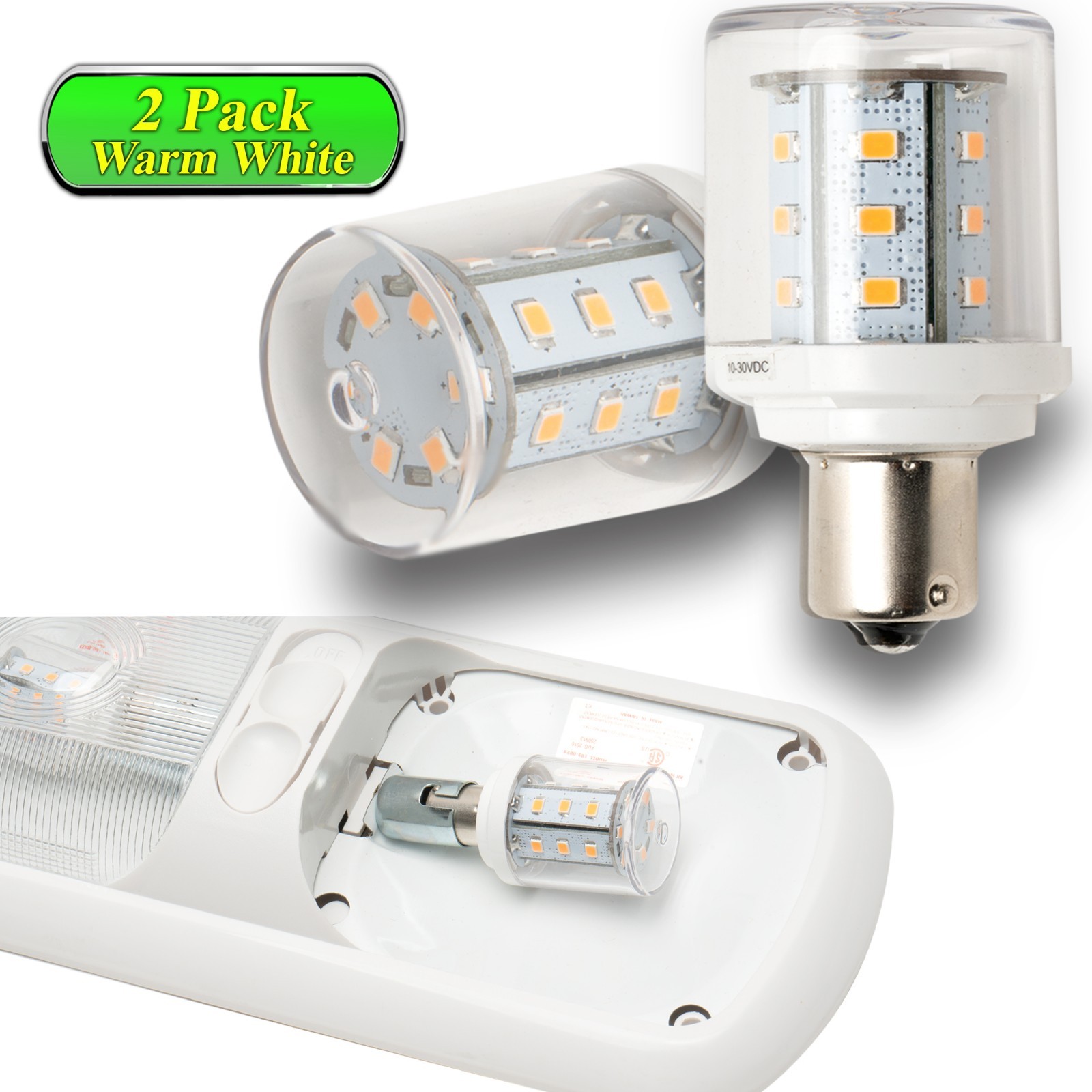 2x Warm White 1156 1141 RV Camper Trailer LED Interior Light Bulbs 10-30V 320 LM