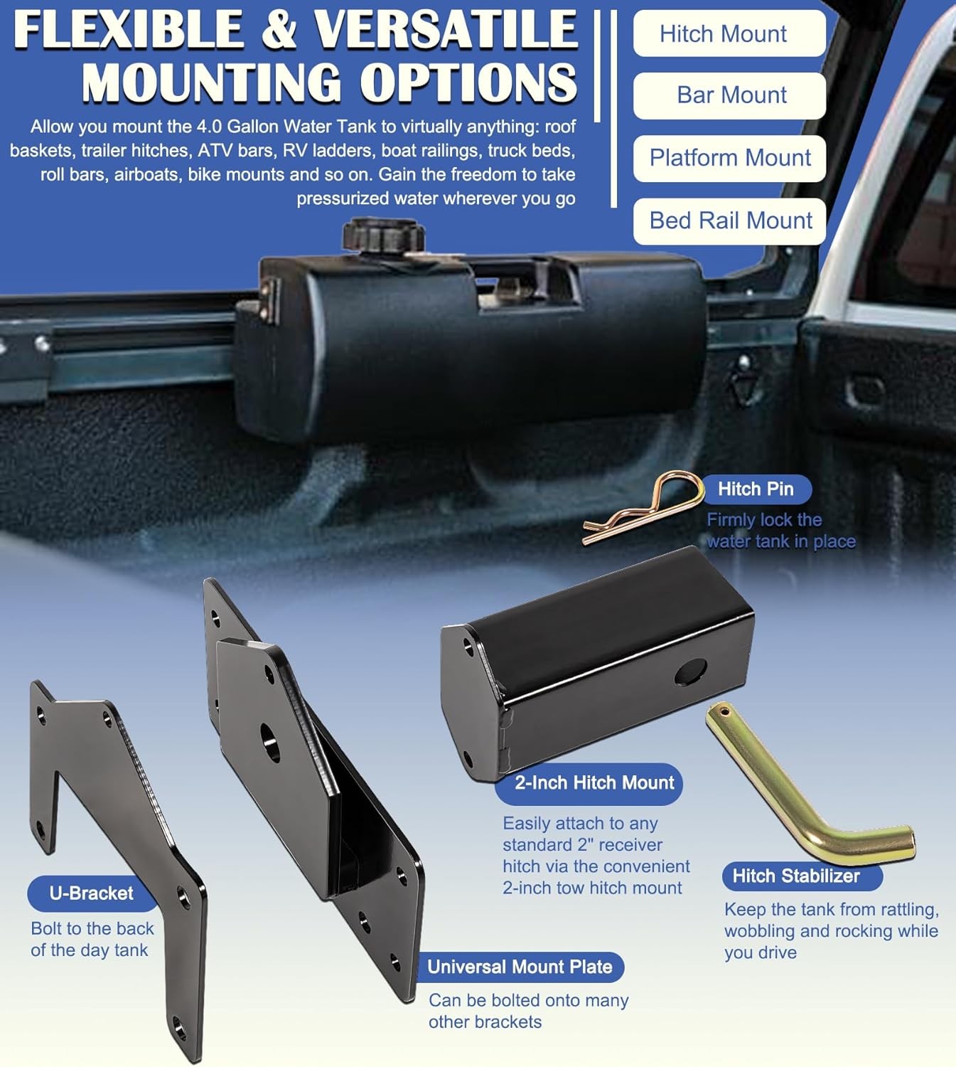 4.0 Gallon Self-Pressurized Water Tank Used for Camping Showers