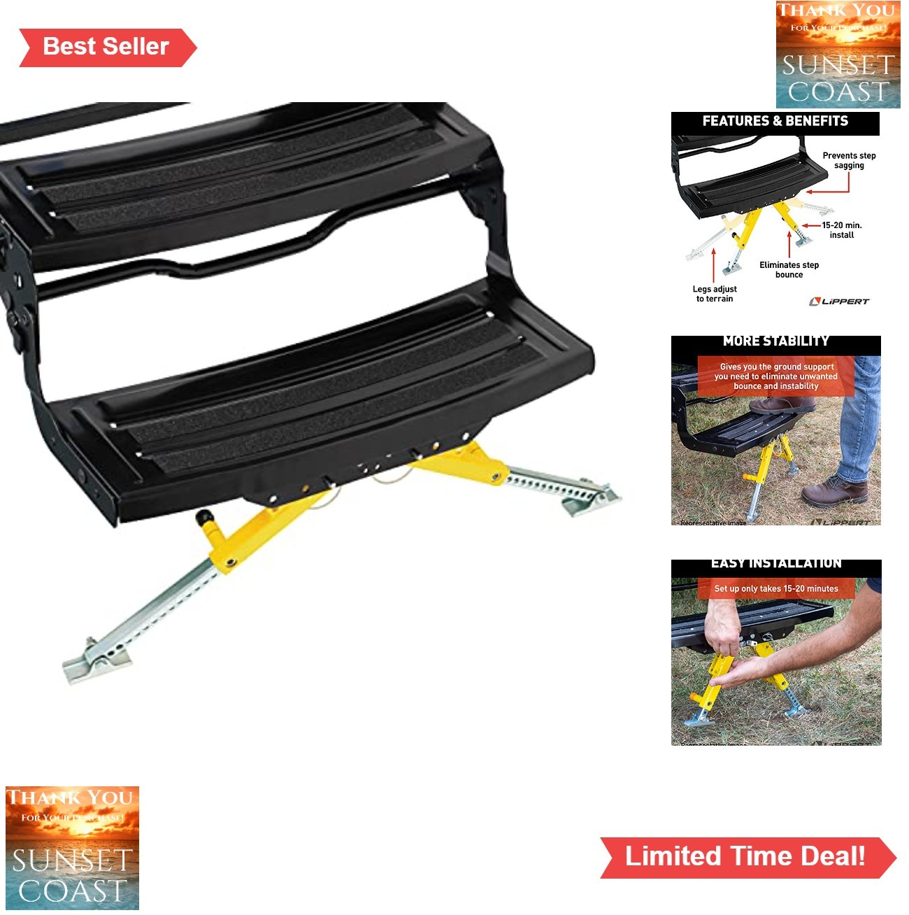 RV Step Stabilizer Kit Dual Adjustable Legs 5-14 Inch Height for Bounce