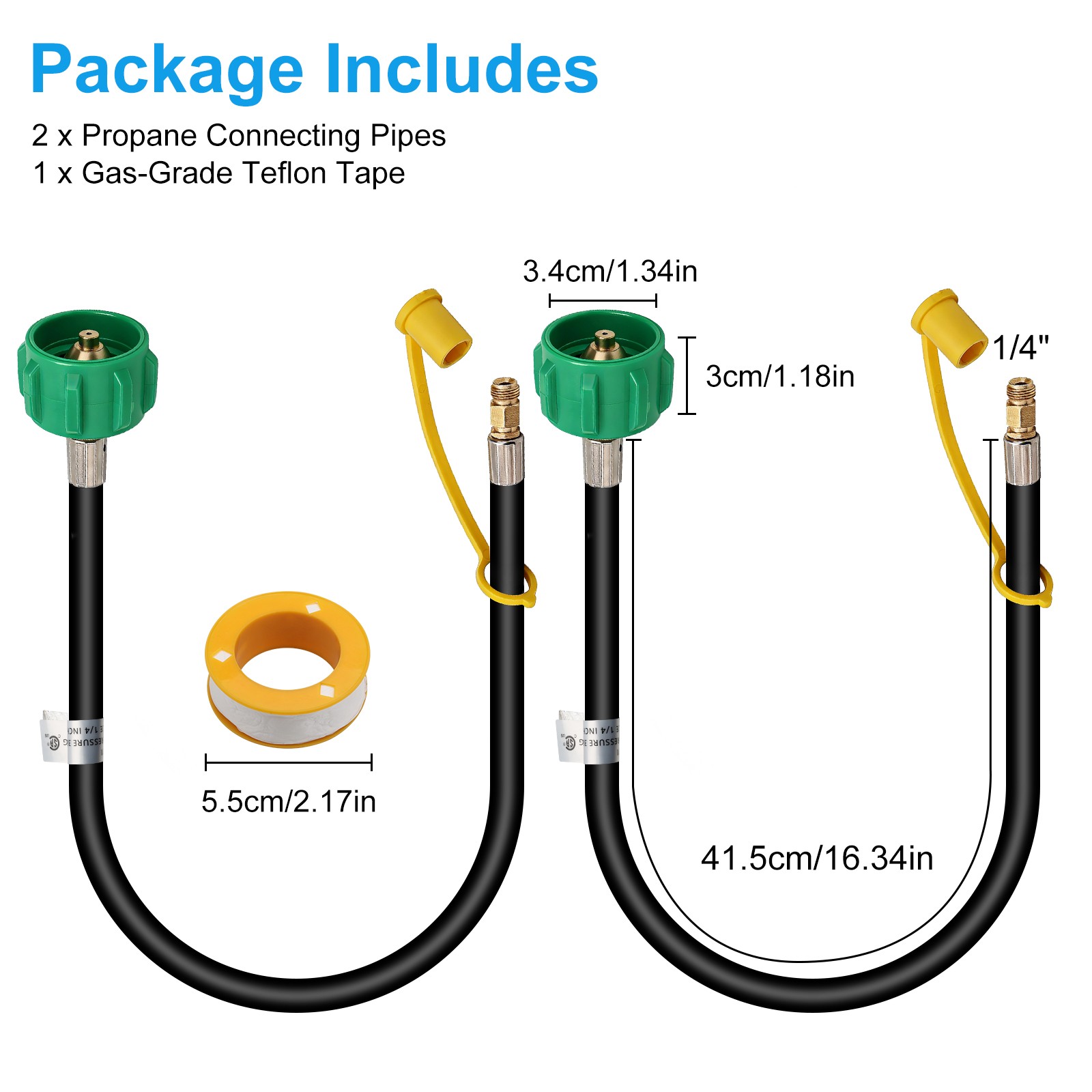 2 PCS 15″ RV Propane Hose QCC1 to 1/4″ Male NPT Pigtail for Dual Tank Regulator