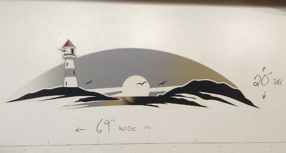 LIGHTHOUSE OCEAN SUNSET SCENE RV CAMPER TEARDROP TRAILER DECAL 69X20 MEDALLION