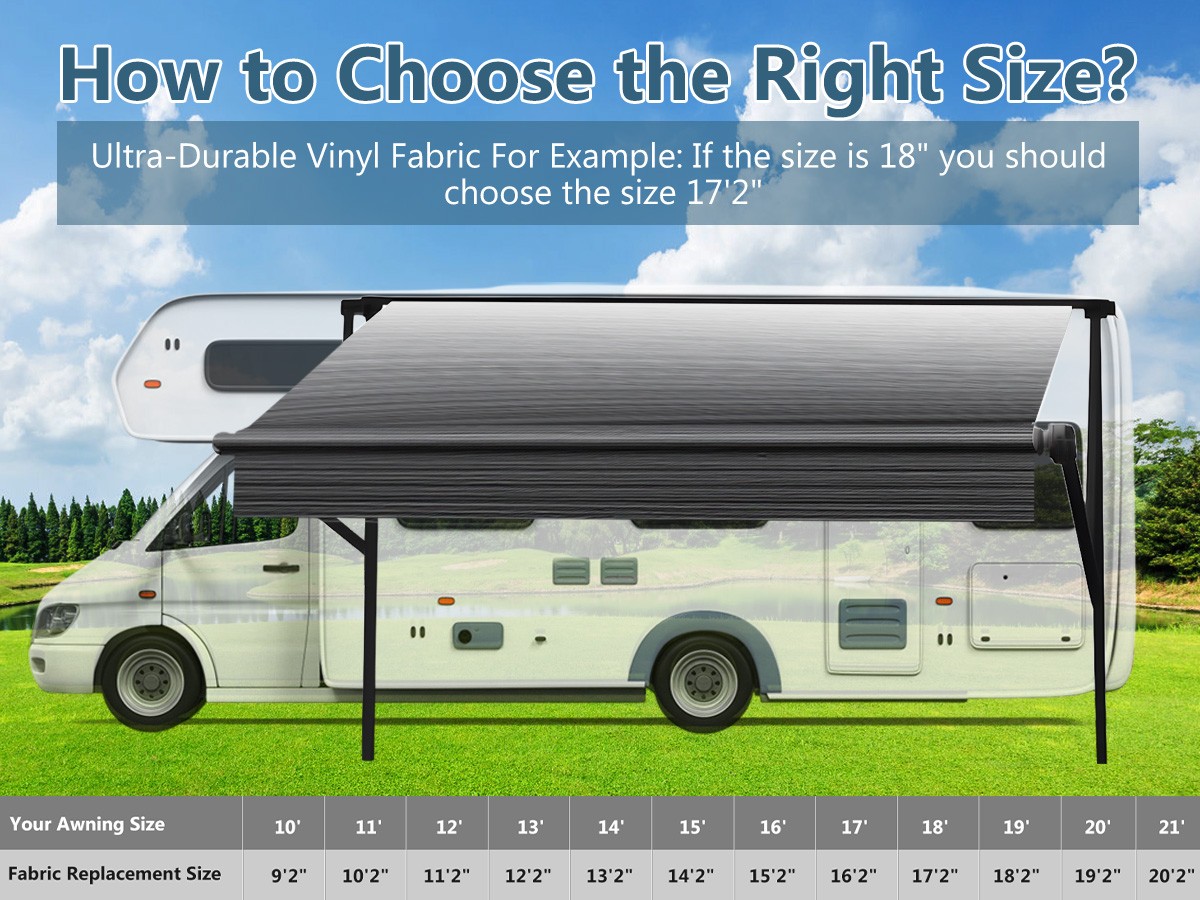 16Ft Waterproof RV Awning Fabric Replacement For RV Camper Trailer Strip Gray US