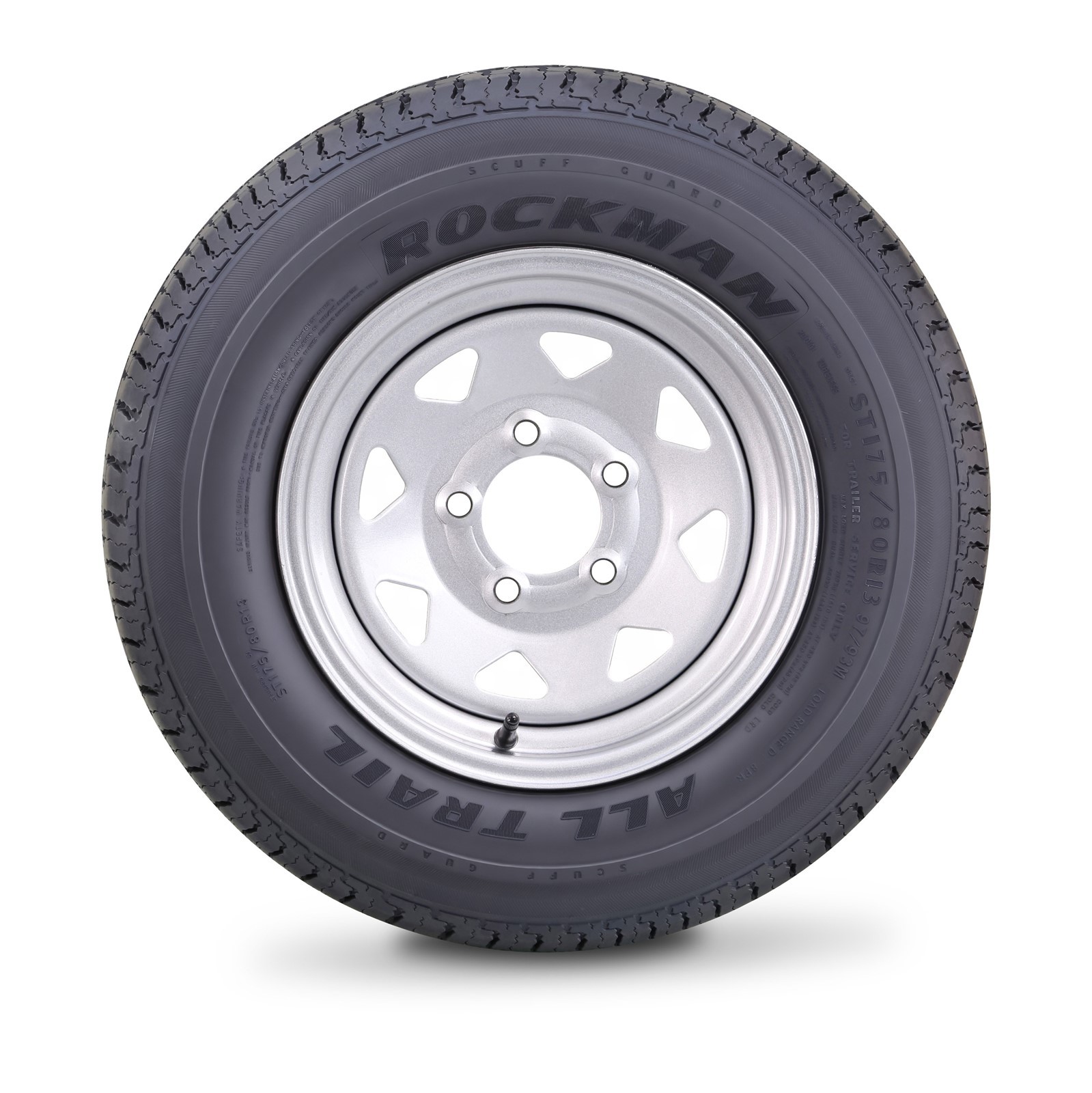 ROCKMAN Trailer Tire Wheel ST175/80R13 8PR D 97M 5×4.5 PCD Silver Spoke Rim Pk2